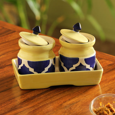 'Pickled-Coupled' Handpainted Ceramic Pickle & Chutney Jars (Set Of 2)