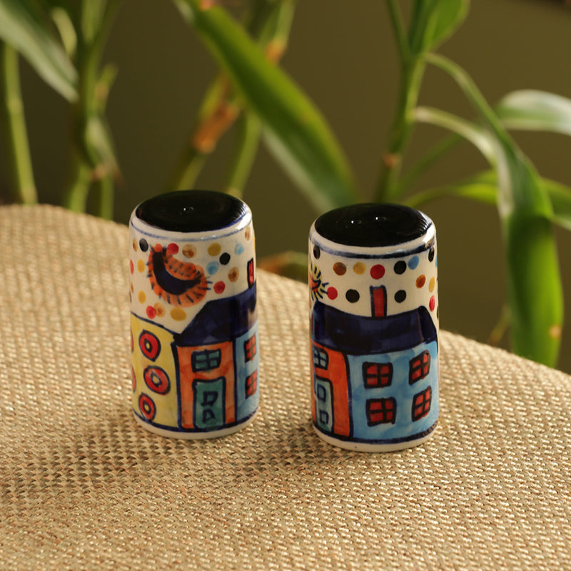 Hut Handpainted Salt & Pepper Shaker Set In Ceramic