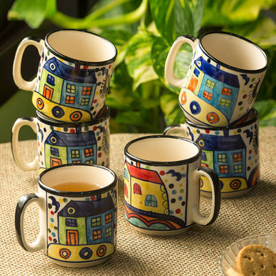'The Hut Coffee Hangouts' hand-Painted Ceramic Tea & Coffee Mugs (Set Of 6)