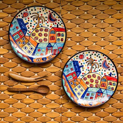 The Hut Couple' Hand-Painted Ceramic Quarter Plates (7 Inch | Set Of 2)
