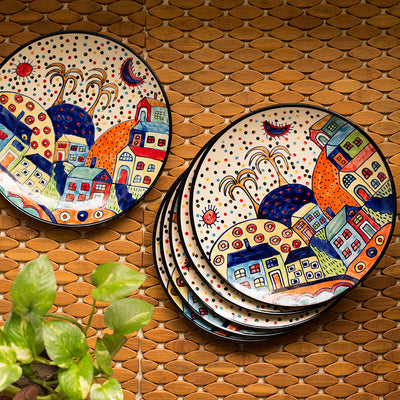 The Hut Family' Hand-Painted Ceramic Dinner Plates (10 Inch | Set Of 6)