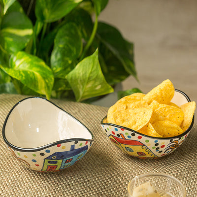 'The Hut Curved Serving' Hand-Painted Ceramic Bowls (Set Of 2)