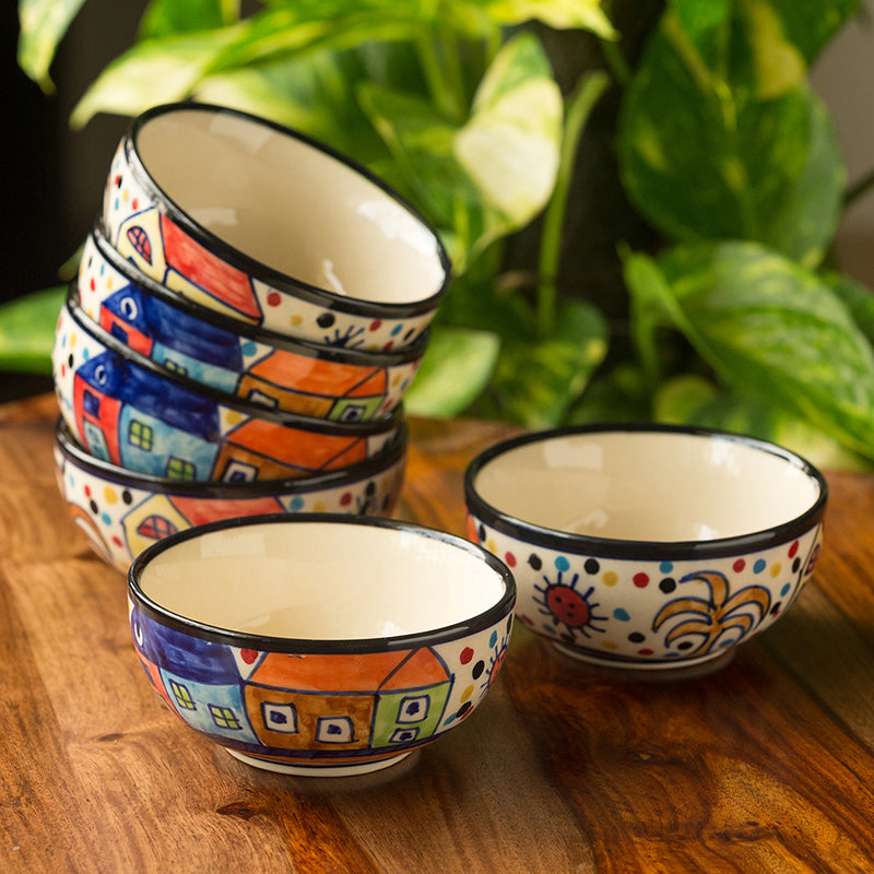 'The Serving Hut Goblets'  Hand-Painted Serving Bowls In Ceramic (Set Of 6)