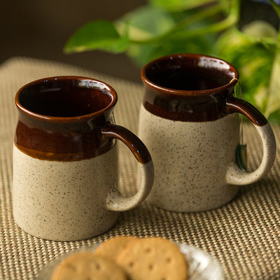 'Cocoa Rims' Studio Pottery Tea & Coffee Mugs In Ceramic (Set Of 2)