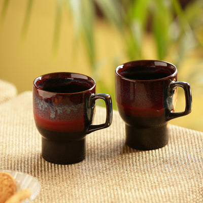 'Crimson Caldera' Hand Glazed Studio Pottery Ceramic Coffee & Tea Mugs (Set Of 2)