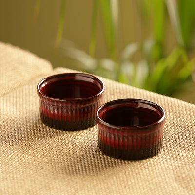 'Crimson Companion' Hand Glazed Studio Pottery Ceramic Dessert Bowls (Set Of 2)