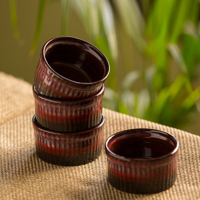 'Crimson Companion' Hand Glazed Studio Pottery Ceramic Dessert Bowls (Set Of 4)