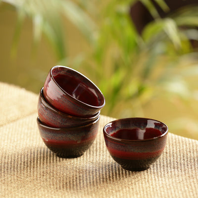 Crimson Shields' Hand Glazed Studio Pottery Ceramic Dining Bowls Set (3.3 Inch | Set Of 4)
