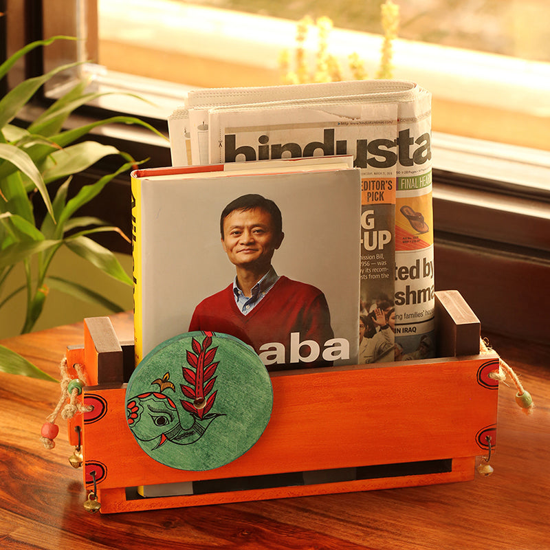 Madhubani Hand-Painted Magazine & Newspaper Stand In Wood