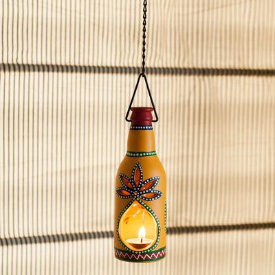 Hanging Bottle Shaped Handapinted Terracotta Tea Light Holder