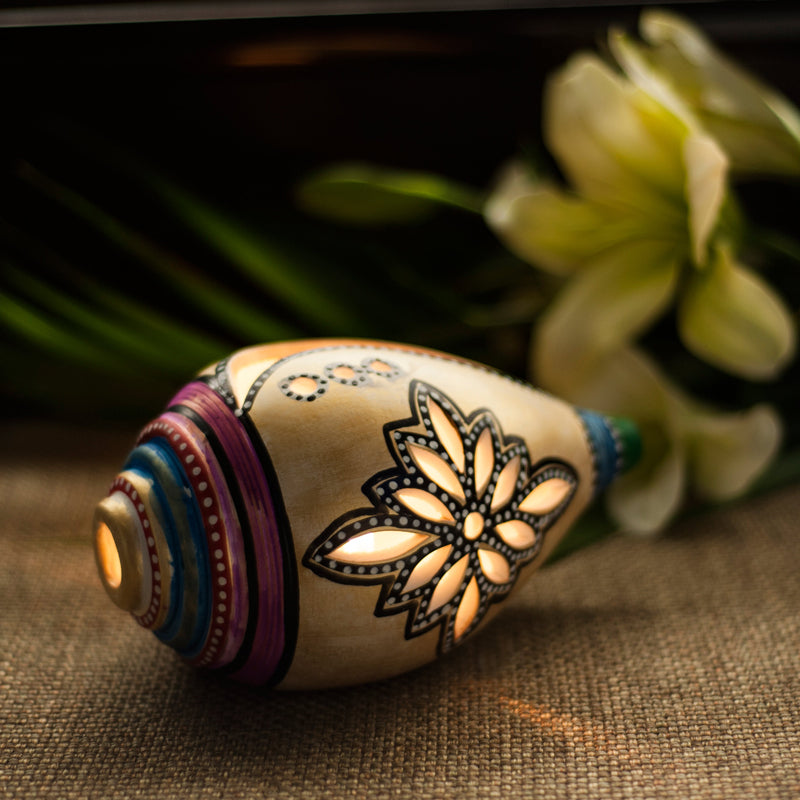 Shankh Shaped Terracotta Handpainted Tea Light Holder
