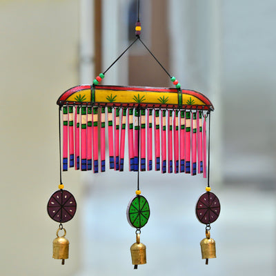 Wooden Multicolured Handpainted Hanging Chime With Bell
