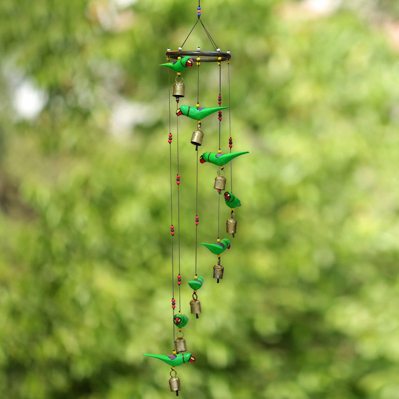 Handmade Wooden Parrots Wind Chime Cum Decorative Hanging