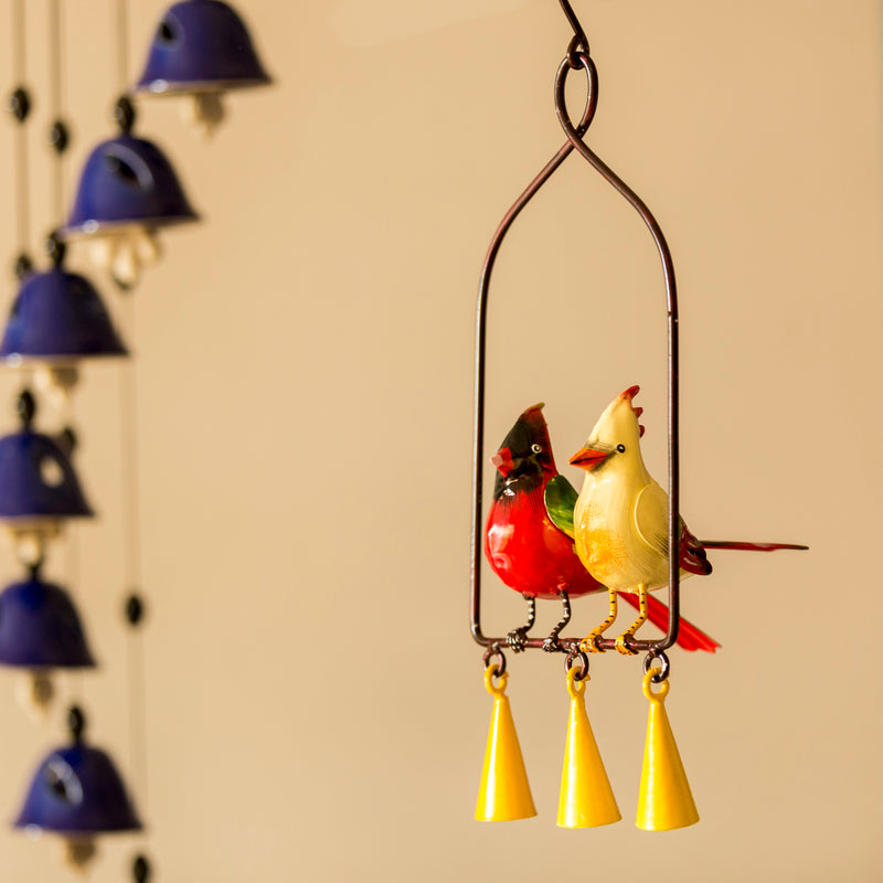 ‘The Cardinal Couple Karaoke’ Hand-Painted Decorative Hanging Wind Chime In Metal
