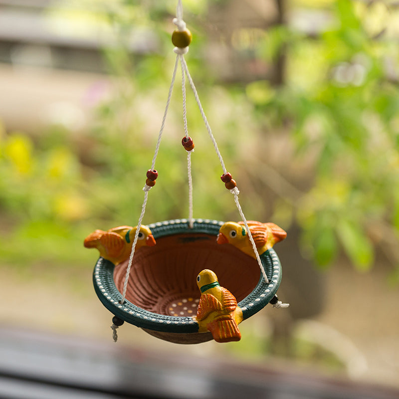 Terracotta Handpainted Bird Feeder