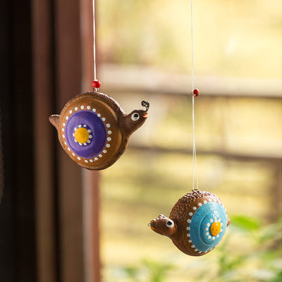 'Spiral Snails' Handmade Garden Decorative Hanging In Terracotta (Set of 2)