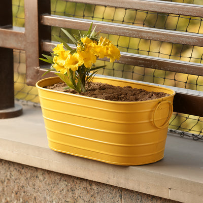 'Glossy Yellow' Hand-Painted Metal Floor Cum Table Planter Pot