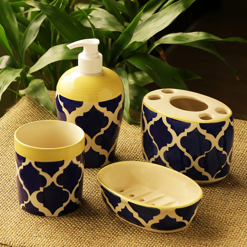 'Moroccan Essentials' Handpainted Ceramic Bathroom Accessory Set Of 4