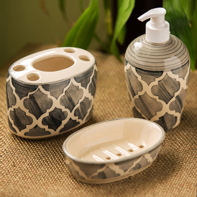'Moroccan Essentials' Handpainted Ceramic Bathroom Accessory Set Of 3