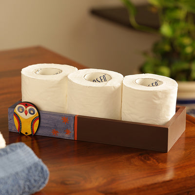 'Owl Motif' Tissue Roll Holder Tray (3 Rolls)