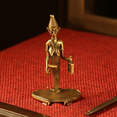 'Bell Ringer' Handmade Brass Figurine In Dhokra Art