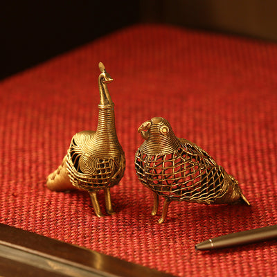 'Golden Birds' Handmade Brass Showpiece In Dhokra Art (Set Of 2)