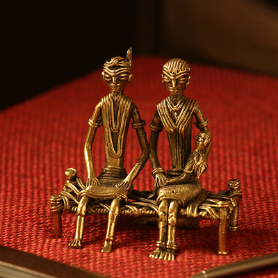 'Golden Couple' Handmade Brass Figurine In Dhokra Art