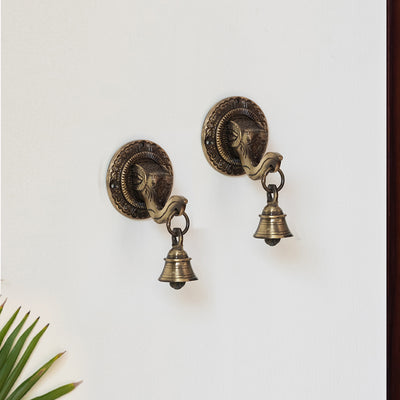 'Elephant Face Pair' Hand-Etched Wall Décor Hanging In Brass (500 Grams)