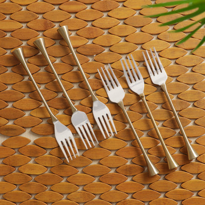'Enticing Enigma' Hand-Crafted Table Forks In Stainless Steel & Brass (Set of 6)