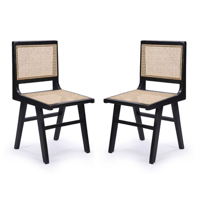 Finesse' Handcrafted Cane Dining Chair In Sheesham Wood (Set of 2 | Black Finish)