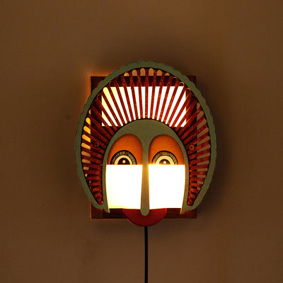 Gleeful Smile' Wall Lamp In Sheesham & Pine Wood (9 Inch | Multi-Colored | Hand-Painted)
