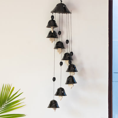 'Hazel Symphonies' Hand-Painted Decorative Hanging Bells Wind Chime In Ceramic (24 Inch)