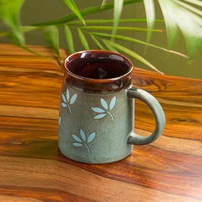 Leaf Sips' Hand-Painted & Handglazed Studio Pottery Coffee & Tea Mug In Ceramic (400 ML | Microwave Safe)