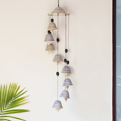 'Monochrome Symphonies' Hand-Painted Decorative Hanging Bells Wind Chime In Ceramic (24 Inch)