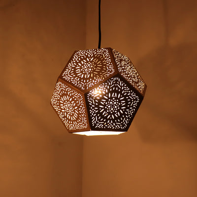 Moroccan Geometry' Hand-Etched Pendant Lamp In Iron (7 Inch | Matte Finish)