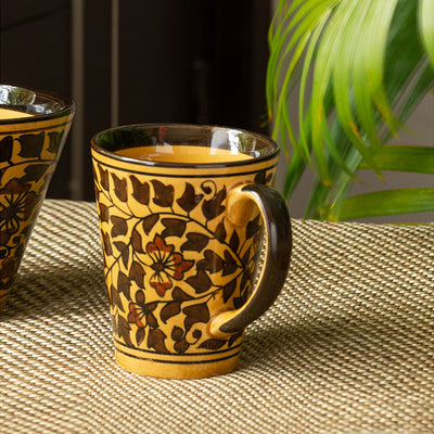 Mughal Floral' Hand-painted Ceramic Tea & Coffee Mug (240 ML | Microwave Safe)