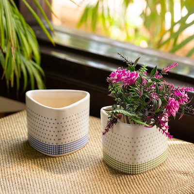 'Pastel Polka' Hand-Painted Table Planter Pots In Ceramic (Set of 2)