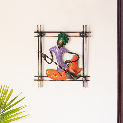 'Rajasthani Veena Musician' Handmade & Hand-painted Wall Décor Hanging In Iron