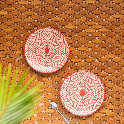 Red Chevrons' Hand-Painted Ceramic Side/Quarter Plates (Set Of 2 | Microwave Safe)