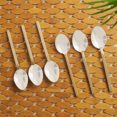 'Splendid Enigma' Hand-Crafted Table Spoons In Stainless Steel & Brass (Set of 6)