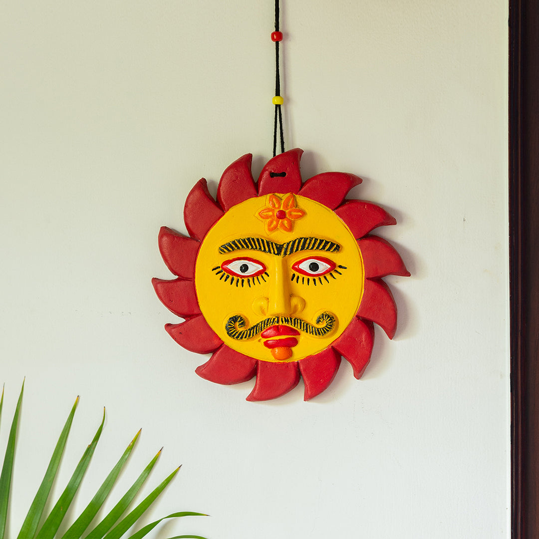 Sun Deity Handmade Decorative Wall Hanging In Terracotta ExclusiveLane