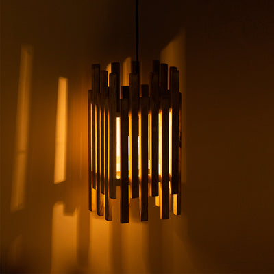 'Wooden Paradise' Handcrafted Cuboidal Hanging Pendant Lamp In Mango Wood (12 Inch)