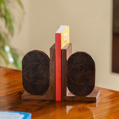 'Zigzag Zone' Hand-Carved Book Ends In Sheesham Wood